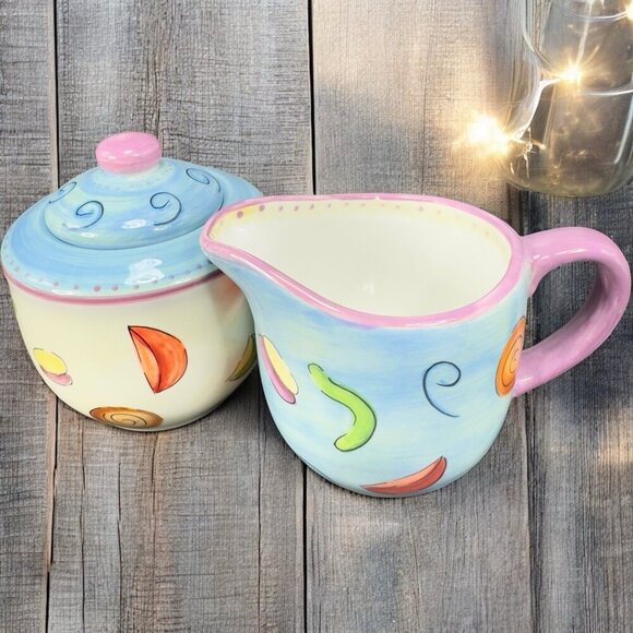 Dansk Ratatouille Creamer And Sugar Bowl Set Ceramic Hand Painted Multicolored - Picture 2 of 16